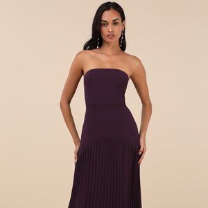 Lulus Celebratory Aesthetic Dark Purple Pleated Strapless Maxi Dress - Size S